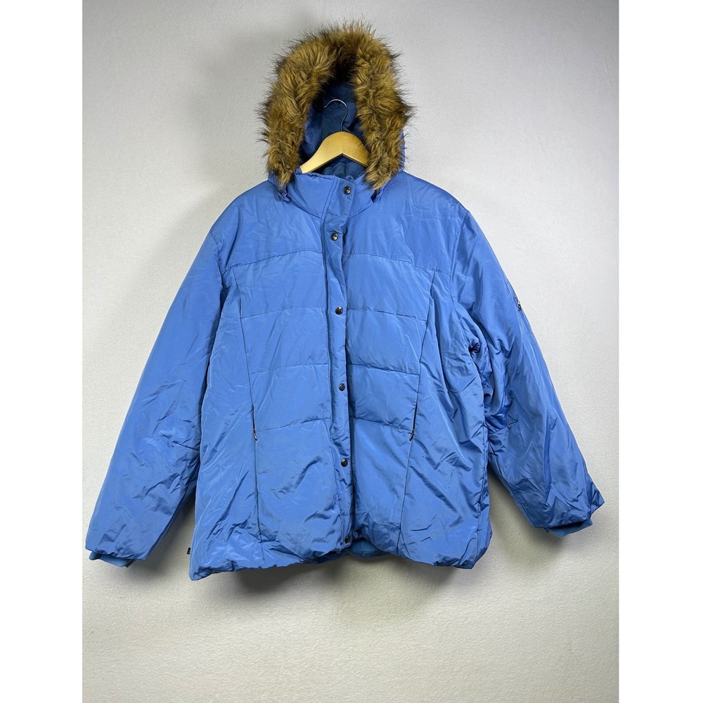 ZeroXposur Puffer Jacket Womens 2X Blue Down Fill Faux Fur‎ Hood Winter Coat